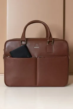 D'Arienzo Justin - Borsa Ventiquattrore in pelle di vitello marrone saffiano con doppia tasca