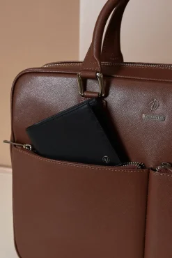 D'Arienzo Justin - Borsa Ventiquattrore in pelle di vitello marrone saffiano con doppia tasca