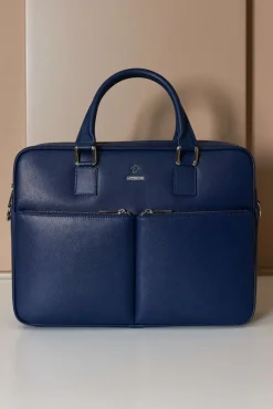 D'Arienzo Justin - Borsa Ventiquattrore in pelle di vitello blu scuro saffiano doppia tasca