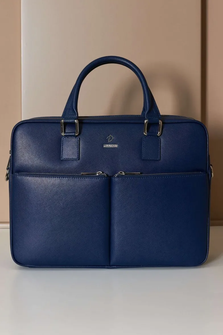 D'Arienzo Justin - Borsa Ventiquattrore in pelle di vitello blu scuro saffiano doppia tasca