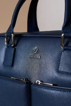 D'Arienzo Justin - Borsa Ventiquattrore in pelle di vitello blu scuro saffiano doppia tasca