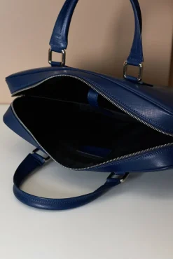 D'Arienzo Justin - Borsa Ventiquattrore in pelle di vitello blu scuro saffiano doppia tasca