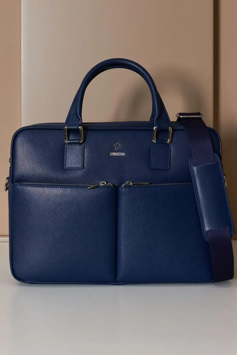 D'Arienzo Justin - Borsa Ventiquattrore in pelle di vitello blu scuro saffiano doppia tasca