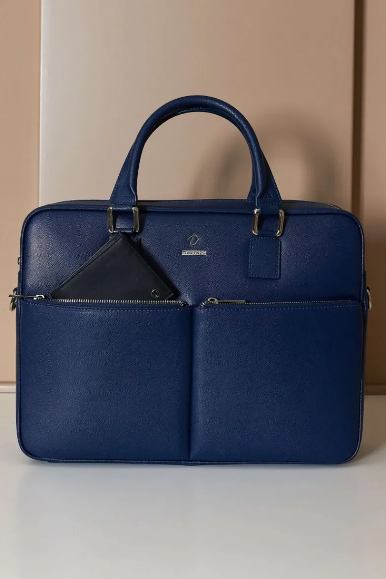 D'Arienzo Justin - Borsa Ventiquattrore in pelle di vitello blu scuro saffiano doppia tasca