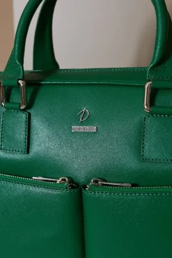 D'Arienzo Justin - Borsa Ventiquattrore in pelle di vitello verde chiaro saffiano con doppia tasca