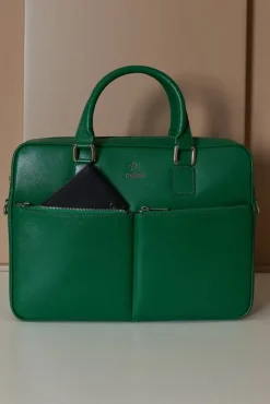D'Arienzo Justin - Borsa Ventiquattrore in pelle di vitello verde chiaro saffiano con doppia tasca