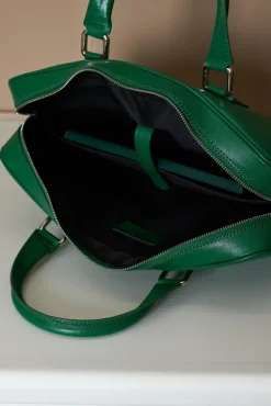 D'Arienzo Justin - Borsa Ventiquattrore in pelle di vitello verde chiaro saffiano con doppia tasca