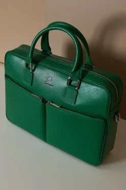 D'Arienzo Justin - Borsa Ventiquattrore in pelle di vitello verde chiaro saffiano con doppia tasca