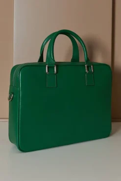 D'Arienzo Justin - Borsa Ventiquattrore in pelle di vitello verde chiaro saffiano con doppia tasca