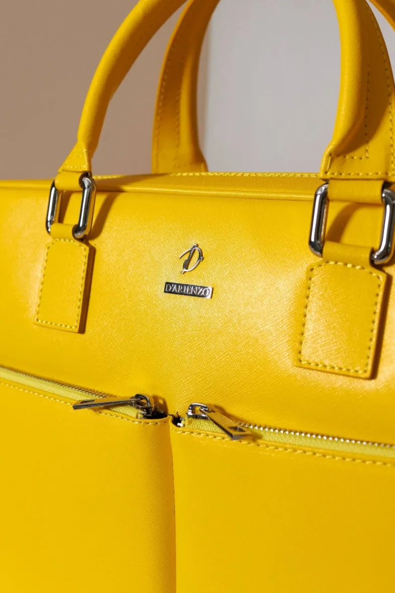 D'Arienzo Justin - Borsa Ventiquattrore in pelle di vitello gialla saffiano con doppia tasca