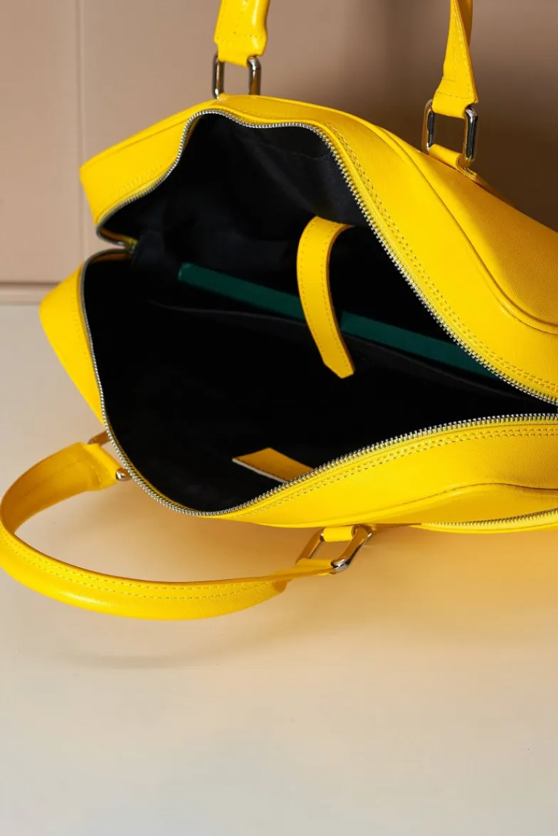 D'Arienzo Justin - Borsa Ventiquattrore in pelle di vitello gialla saffiano con doppia tasca