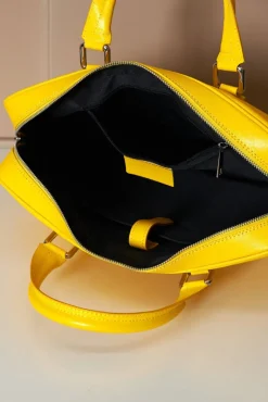 D'Arienzo Justin - Borsa Ventiquattrore in pelle di vitello gialla saffiano con doppia tasca
