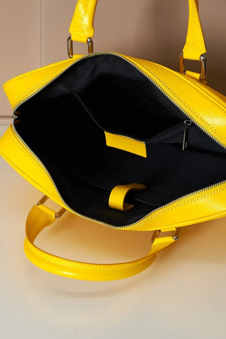 D'Arienzo Justin - Borsa Ventiquattrore in pelle di vitello gialla saffiano con doppia tasca