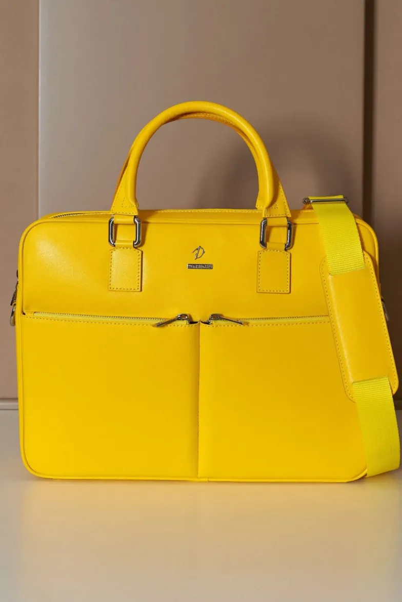 D'Arienzo Justin - Borsa Ventiquattrore in pelle di vitello gialla saffiano con doppia tasca