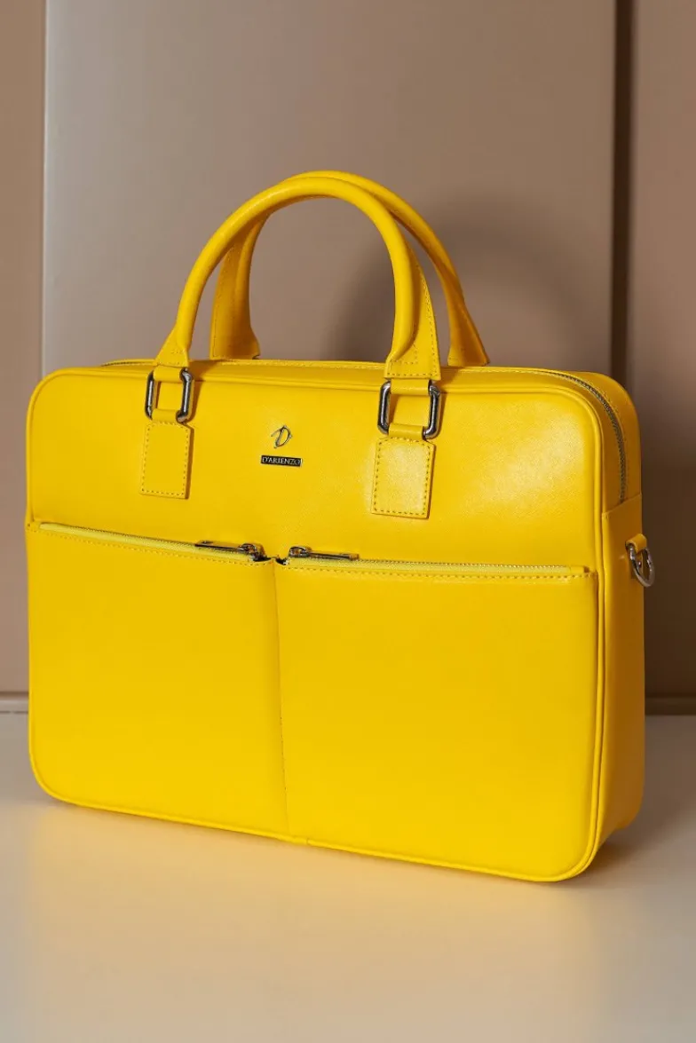 D'Arienzo Justin - Borsa Ventiquattrore in pelle di vitello gialla saffiano con doppia tasca