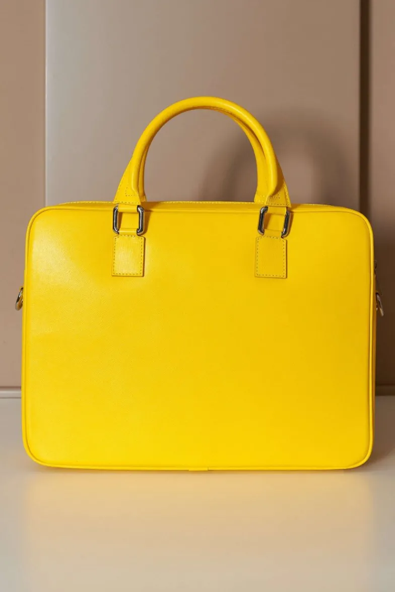 D'Arienzo Justin - Borsa Ventiquattrore in pelle di vitello gialla saffiano con doppia tasca