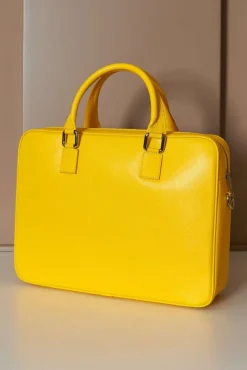 D'Arienzo Justin - Borsa Ventiquattrore in pelle di vitello gialla saffiano con doppia tasca