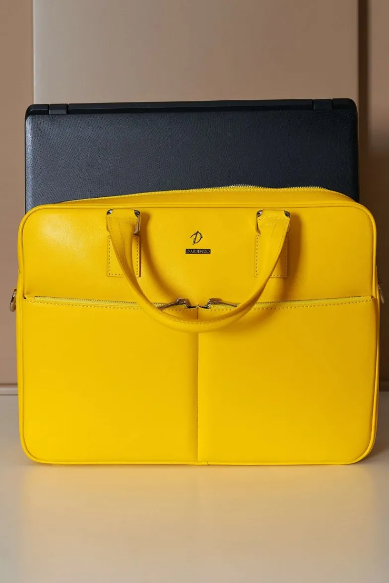 D'Arienzo Justin - Borsa Ventiquattrore in pelle di vitello gialla saffiano con doppia tasca