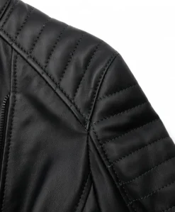 Donna D'Arienzo Karim Trap - Giacca moto in pelle nera trapuntata nappa effetto liscio