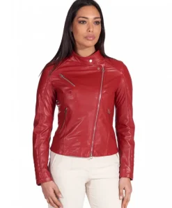 Donna D'Arienzo Karim Trap - Giacca moto in pelle rossa trapuntata stile chiodo