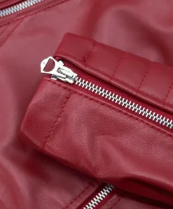 Donna D'Arienzo Karim Trap - Giacca moto in pelle rossa trapuntata stile chiodo