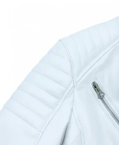 Donna D'Arienzo Karim Trap - Giacca moto in pelle bianca trapuntata stile chiodo