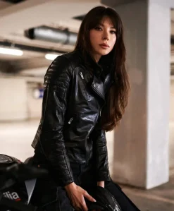 Donna D'Arienzo Karim Trap - Giacca moto in pelle vegetale nera trapuntata effetto vintage