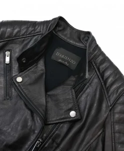 Donna D'Arienzo Karim Trap - Giacca moto in pelle vegetale nera trapuntata effetto vintage