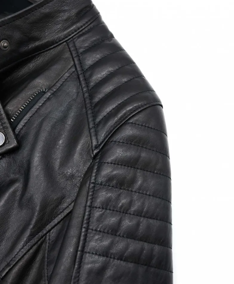 Donna D'Arienzo Karim Trap - Giacca moto in pelle vegetale nera trapuntata effetto vintage