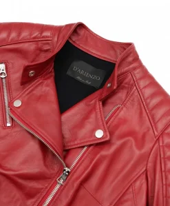 Donna D'Arienzo Karim Trap - Giacca moto in pelle vegetale rossa trapuntata effetto vintage