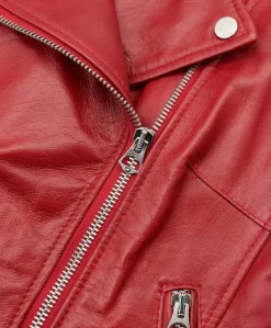 Donna D'Arienzo Karim Trap - Giacca moto in pelle vegetale rossa trapuntata effetto vintage
