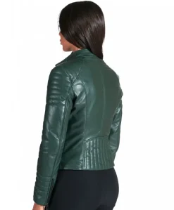 Donna D'Arienzo Karim Trap - Giacca moto in pelle naturale verde trapuntata effetto liscio
