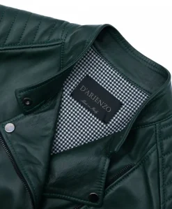 Donna D'Arienzo Karim Trap - Giacca moto in pelle naturale verde trapuntata effetto liscio