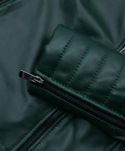 Donna D'Arienzo Karim Trap - Giacca moto in pelle naturale verde trapuntata effetto liscio