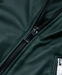 Donna D'Arienzo Karim Trap - Giacca moto in pelle naturale verde trapuntata effetto liscio