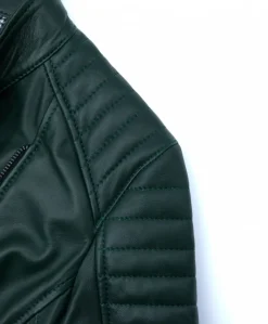 Donna D'Arienzo Karim Trap - Giacca moto in pelle naturale verde trapuntata effetto liscio
