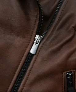 Donna D'Arienzo Karim Trap - Giacca moto in pelle marrone trapuntata effetto vintage