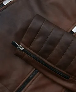 Donna D'Arienzo Karim Trap - Giacca moto in pelle marrone trapuntata effetto vintage