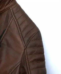 Donna D'Arienzo Karim Trap - Giacca moto in pelle marrone trapuntata effetto vintage