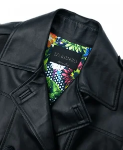 Donna D'Arienzo Kate - Cappotto in pelle nera doppio petto spacchi laterali