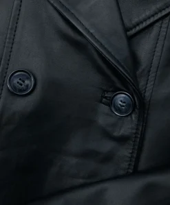 Donna D'Arienzo Kate - Cappotto in pelle nera doppio petto spacchi laterali