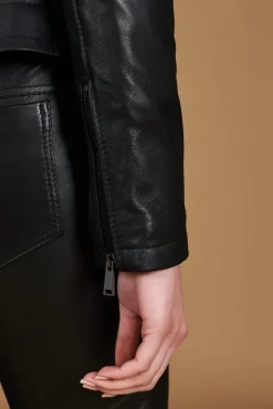 Donna D'Arienzo Kbc - Giacca chiodo in pelle nera nappa effetto liscio