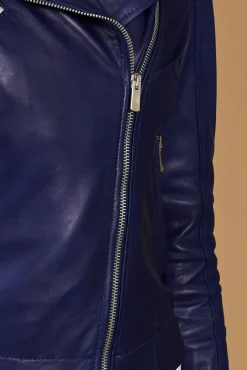 Donna D'Arienzo Kbc - Giacca chiodo in pelle naturale bluette cerniera trasversale