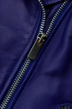 Donna D'Arienzo Kbc - Giacca chiodo in pelle naturale bluette cerniera trasversale