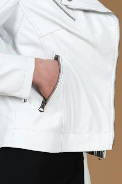 Donna D'Arienzo Kbc - Giacca chiodo in pelle bianca nappa effetto liscio