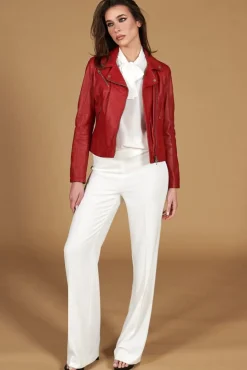 Donna D'Arienzo Kbc - Giacca chiodo in pelle rosso nappa effetto liscio
