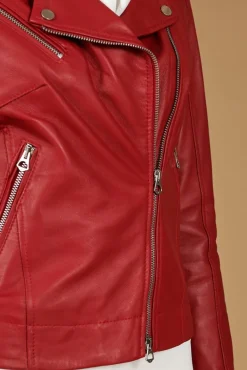 Donna D'Arienzo Kbc - Giacca chiodo in pelle rosso nappa effetto liscio