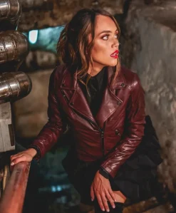 Donna D'Arienzo Kbc - Giacca chiodo in pelle naturale bordeaux effetto liscio