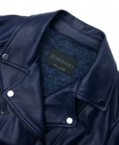 Donna D'Arienzo Kbc - Giacca chiodo in pelle naturale blu effetto liscio