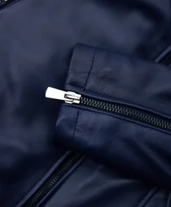 Donna D'Arienzo Kbc - Giacca chiodo in pelle naturale blu effetto liscio